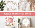 collage showing a 5 piece afternoon tea bundle in blush pink with bingo