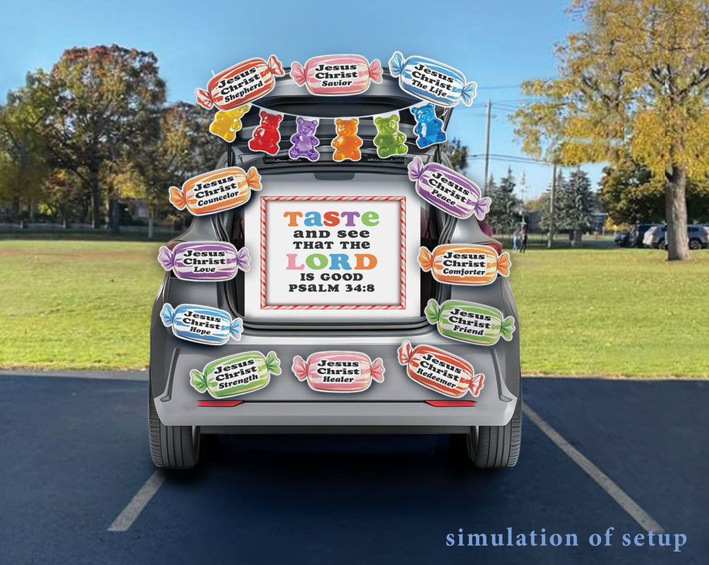 Taste & See Trunk or Treat Car Decorating Kit, Christian Candy Theme, DIY Halloween