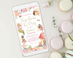 pretty pastel macarons laying next to a white mobile phone that is showing a fairy garden tea party