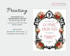 printing instructions for the regency gothic high tea welcome sign in red, black and pink