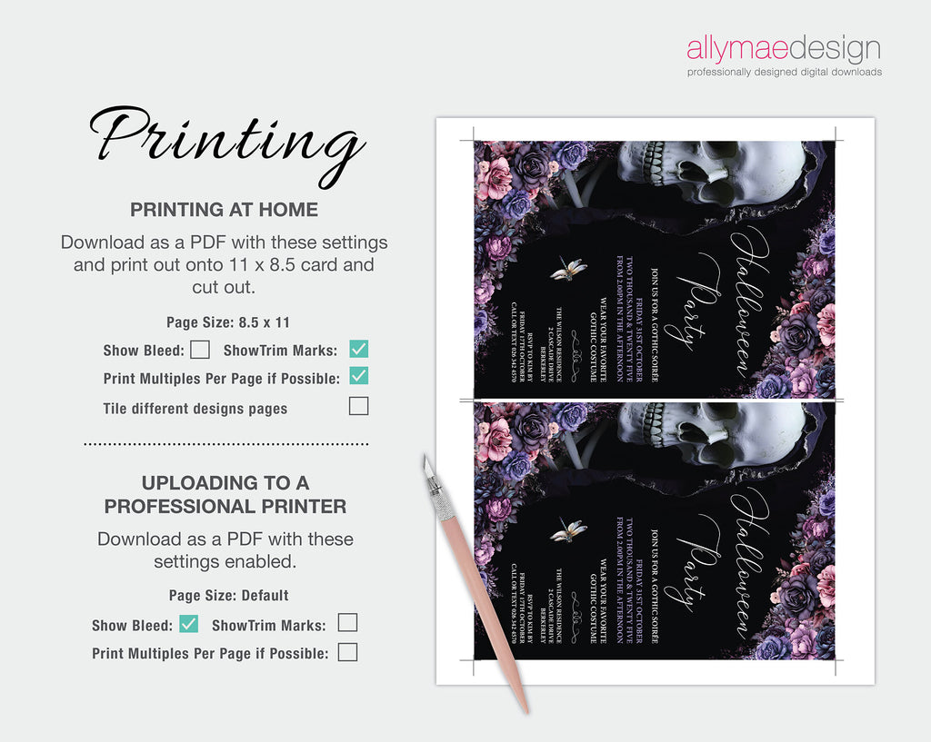 How to print instructions on the left and the halloween invitation preview on the right. 