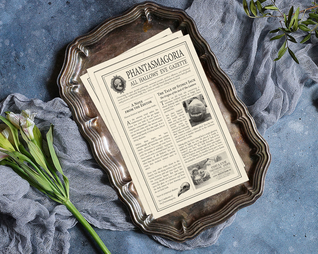 Halloween Gazette, Creepy Victorian Style, Black White, Non-Editable Instant Download