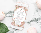 high tea invitation with teapot and teacups