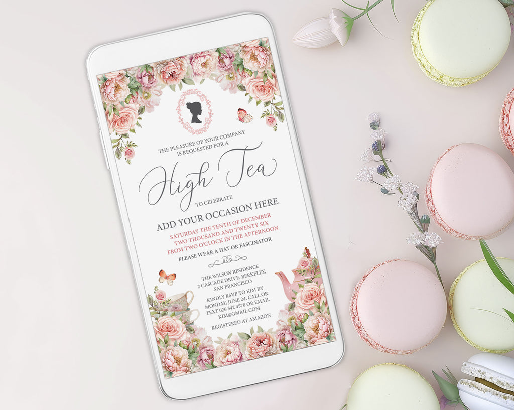 elegant pink invitation for a vintage tea party