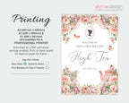 Regency High Tea Welcome Signs, Blush Pink, Cameo, Teapot, A3, A2, A1
