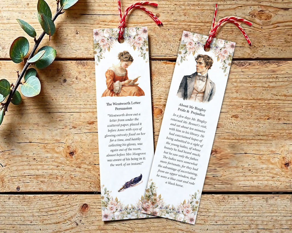 Jane Austen Bookmarks, Character Graphics, Flowers, Non-Editable, 8 Designs