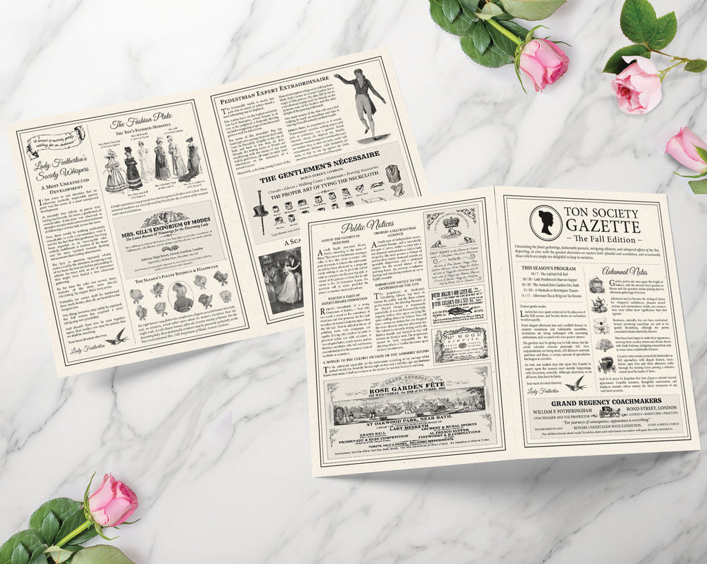 Regency Ton Society Gazette, Fall Autumn, 4 Page Black & White Newspaper, Non-Editable
