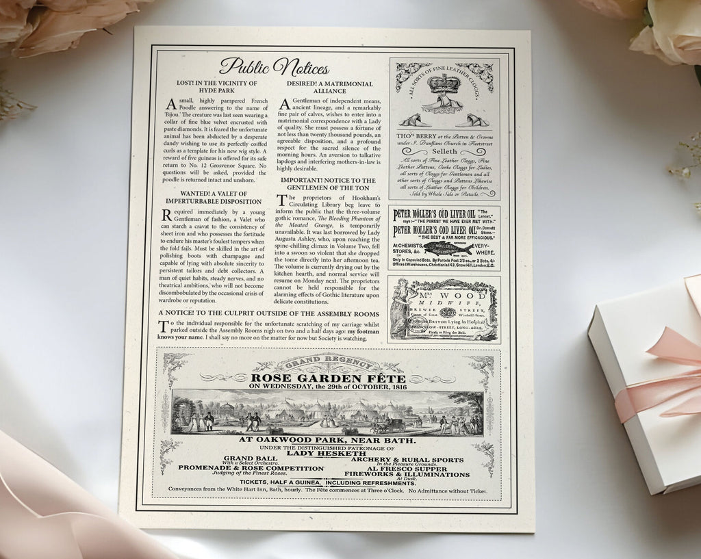 Regency Ton Society Gazette, Fall Autumn, 4 Page Black & White Newspaper, Non-Editable