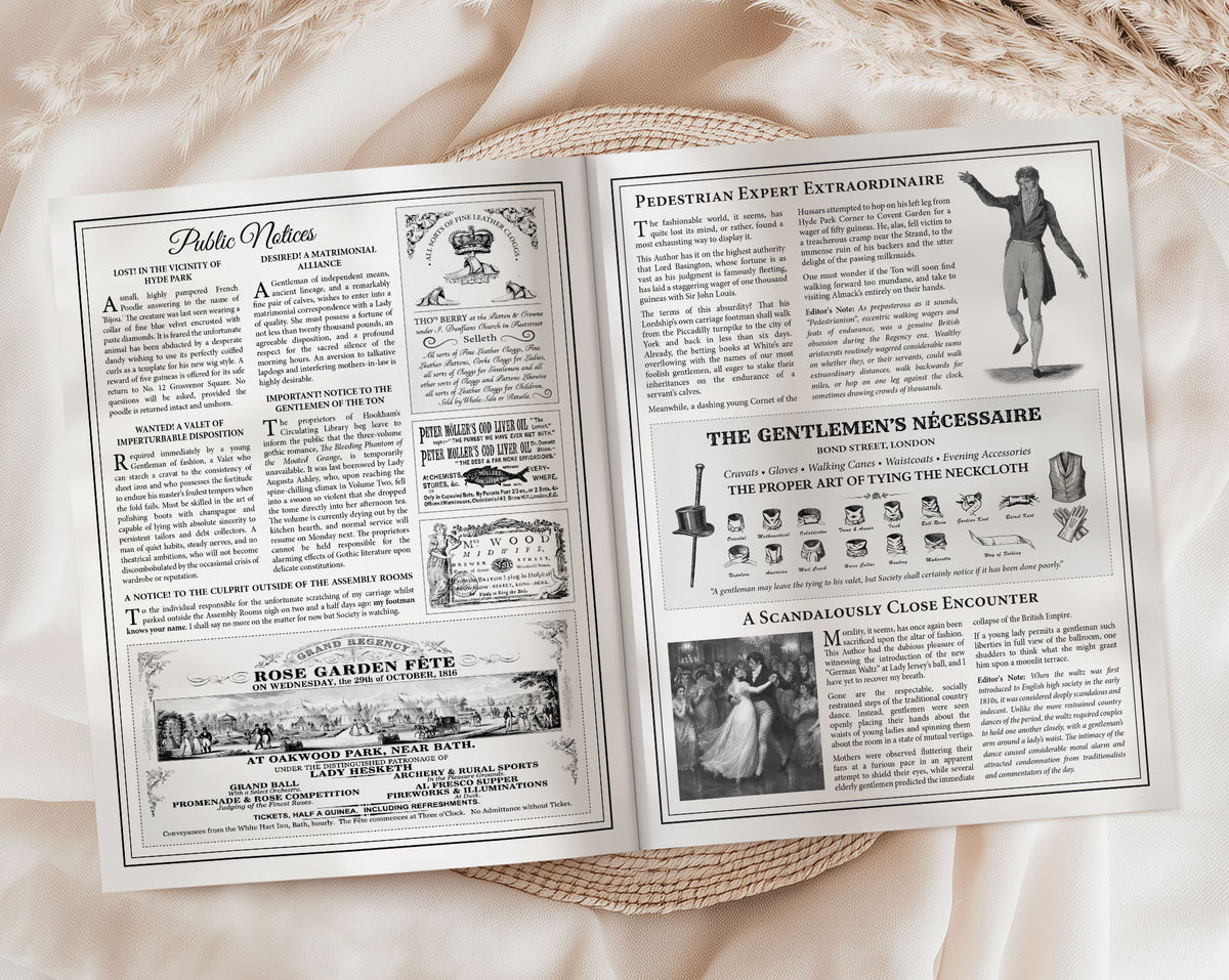 Regency Ton Society Gazette, Fall Autumn, 4 Page Black & White Newspaper, Non-Editable