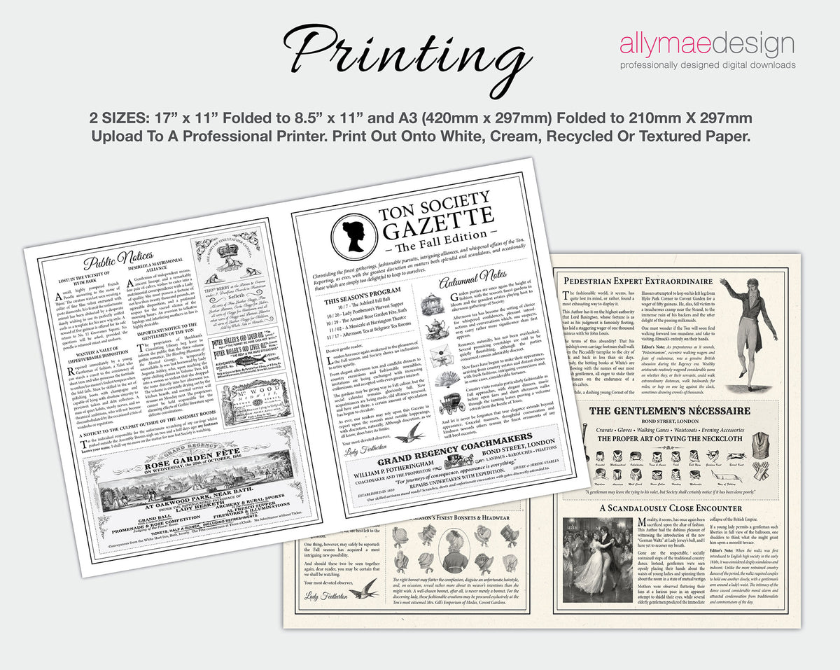 Regency Ton Society Gazette, Fall Autumn, 4 Page Black & White Newspaper, Non-Editable