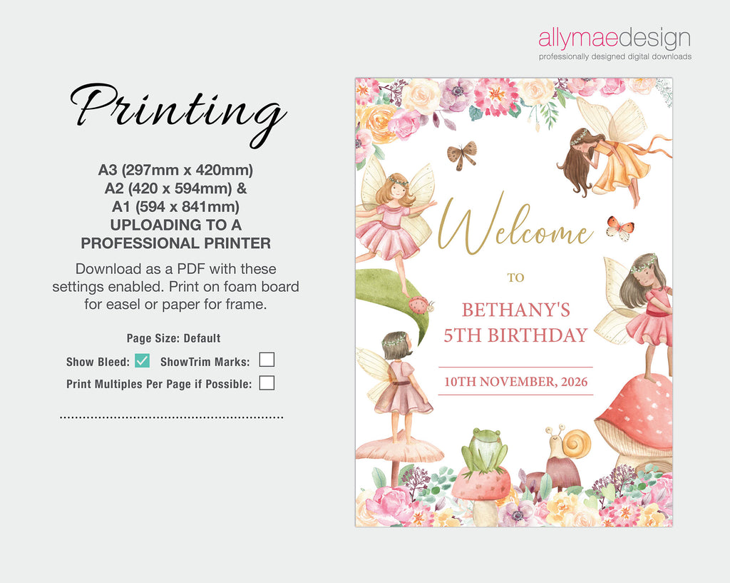 printing instructions for the fairy welcome sign