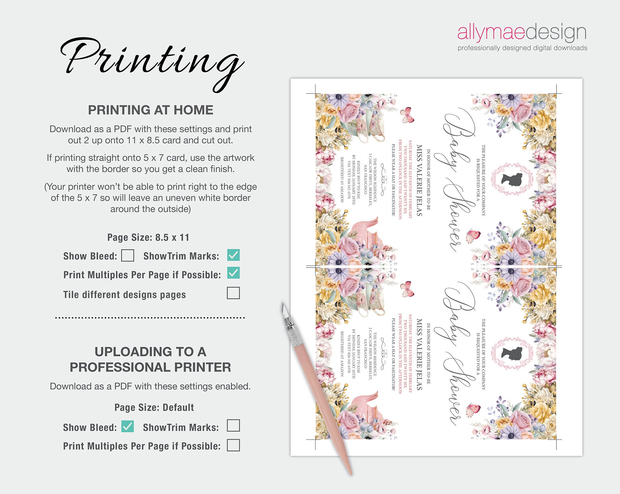 Print your Pastel Regency Style Baby Shower Invitation at your local print shop or at home