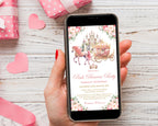 Princess Birthday Mobile Invite, Pink Flowers, Horse, Gold Carriage, Castle, Crown