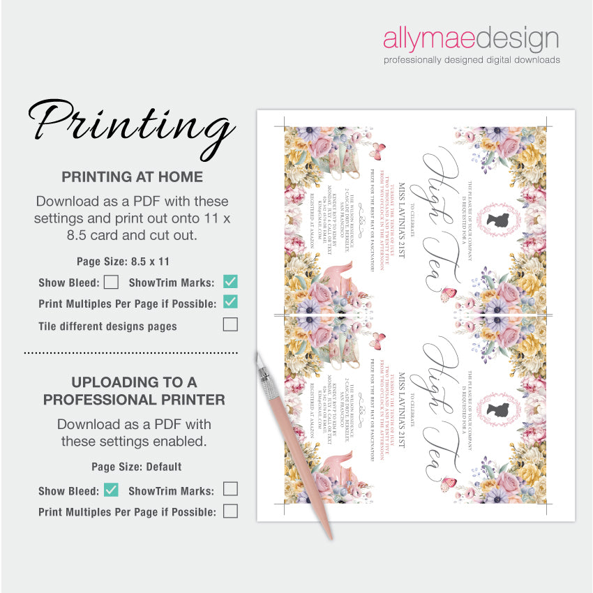 how to print the pastel high tea invitation